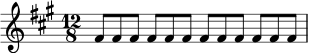 \relative c' {
\key fis \minor
\time 12/8
fis8 fis fis fis fis fis fis fis fis fis fis fis |
}
