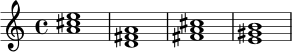 \chordmode {
a1
d1
fis1:m
e1
}