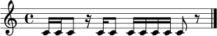 
\relative c' {
  \time 4/4
  c16 c c8 r16 c c8 c16 c c c c8 r8
  \bar "|."
}

