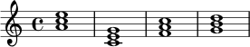 \chordmode {
a1:m c f g
}