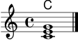 
\version "2.22.0"
\header { tagline = ##f }
\score {
  <<
    \new ChordNames { \chordmode { c1 } }
    \new Staff \relative c' {
      \clef treble
      \key c \major
      \time 4/4
      <c e g>1 \bar "|."
    }
  >>
  \layout { }
  \midi { \tempo 4 = 72 }
}
