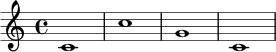 \new Staff { \clef treble c'1 c''1 g'1 c'1 }