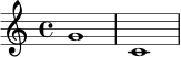\new Staff { \clef treble g'1 c'1 }