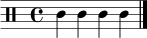 
\relative c' { \clef percussion \time 4/4 c4 c c c \bar "|." }
