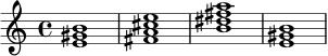 \chordmode {
e1 fis:m7 b:7 e
}