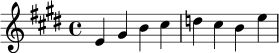 \relative c' {
\key e \major
\time 4/4
e4 gis b cis | d4 cis b e |
}