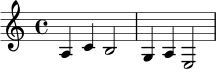 \version "2.24.0"
\relative c' {
\key a \minor
\time 4/4
a4 c b2 |
g4 a e2 |
}
\layout { }
\midi { }