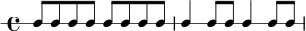 
\new RhythmicStaff {
  \time 4/4
  c8 c c c c c c c |
  c4 c8 c c4 c8 c |
}
