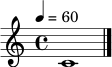 \relative c' { \tempo 4=60 \time 4/4 c1 \bar "|." }