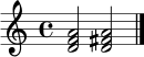 \relative c' { \clef treble \time 4/4 <d f a>2 <d fis a>2 \bar "|." }