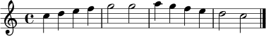\relative c'' {
\set Staff.midiInstrument = "flute"
\clef treble
\key c \major
\time 4/4
c4 d e f | g2 g | a4 g f e | d2 c \bar "|."
}