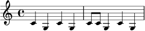 
\relative c' {
  \time 4/4
  c4 g c g | c8 c g4 c g
}
