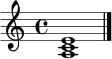 \relative c' { \clef treble \time 4/4 <a c e>1 \bar "|." }