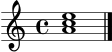 \score {
\new Staff {
\clef treble
\key a \minor
\time 4/4
<a' c'' e''>1 \bar "|."
}
\layout { }
\midi { \tempo 4 = 60 }
}
