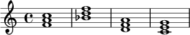 \chordmode {
f1
bes1
d1:m
c1
}