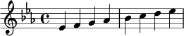 \relative c' { \key es \major es4 f g aes bes c d es }