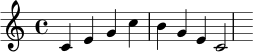 \new Staff { \clef treble c'4 e'4 g'4 c''4 b'4 g'4 e'4 c'2 }