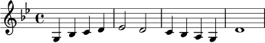 \relative c' {
\key g \minor
\time 4/4
g4 bes c d |
ees2 d |
c4 bes a g |
d'1
}