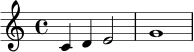 \relative c' {
\clef treble
\key c \major
\time 4/4
c4 d e2 | g1
}